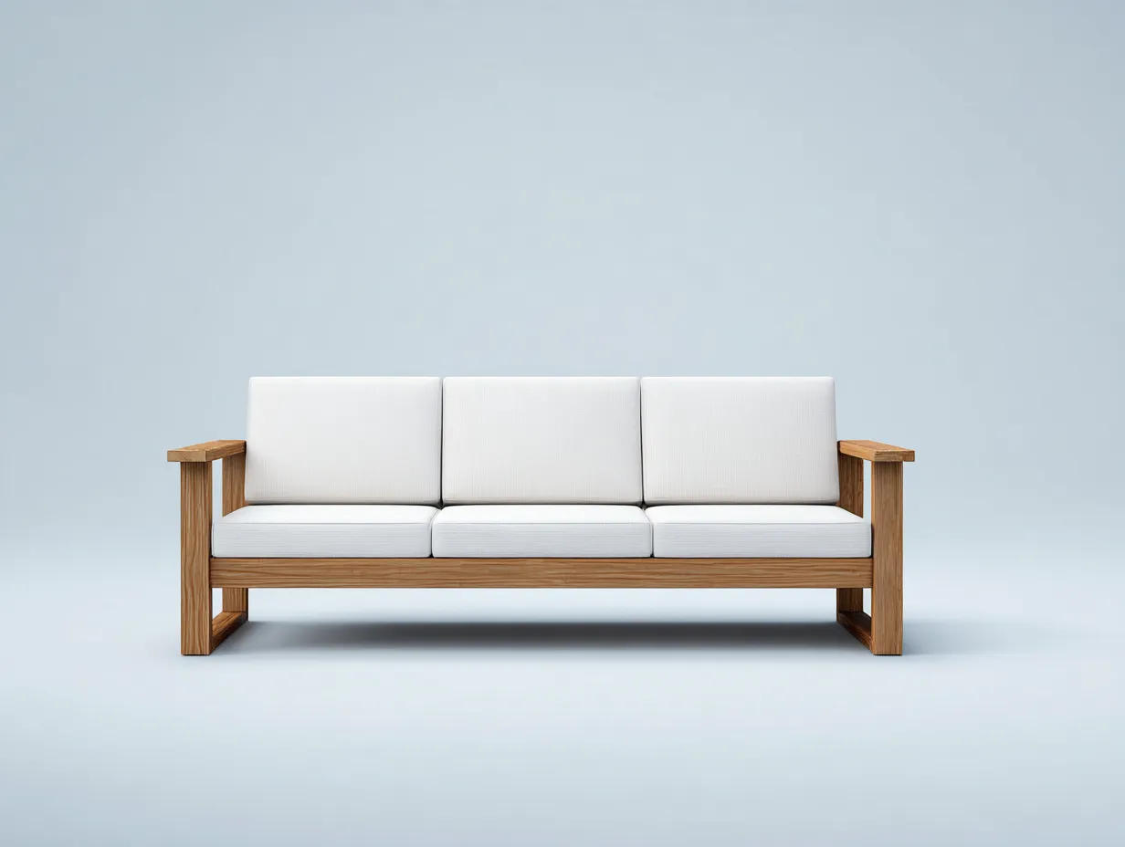 3-Sitzer-Sofa Holzrahmen 226x80x75 cm - Weiß und Natur - Outdoor Sofa mit gerader Rückenlinie-Kaluxnohaus