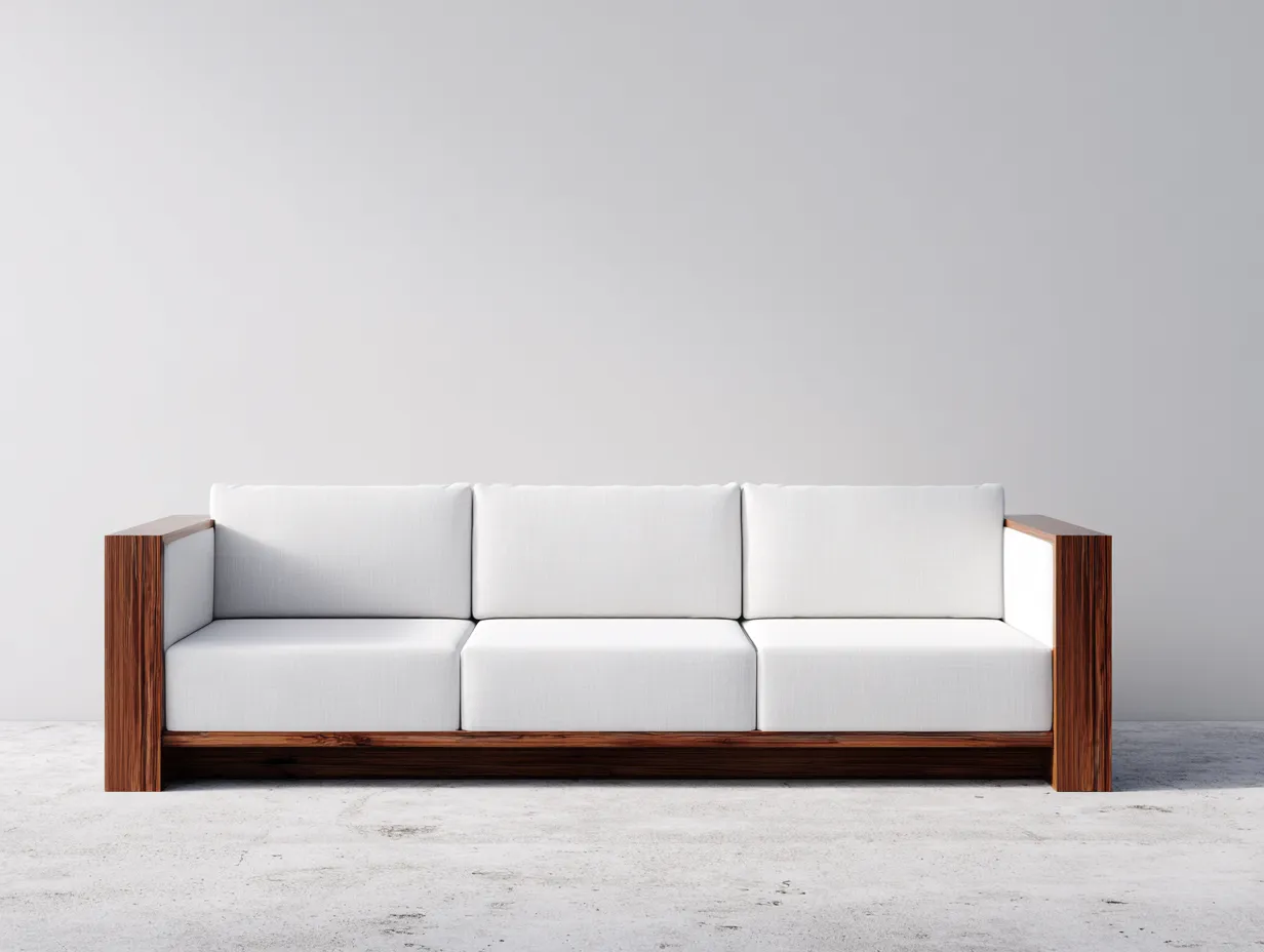 3-Sitzer-Sofa Holzrahmen 225x86x72 cm - Weiß und Braun - Outdoor Sofa mit breiten Seitenwangen-Kaluxnohaus