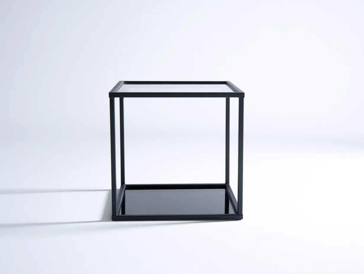 Beistelltisch mit Glasplatte 54x50x48 cm - Schwarz und Transparent - offene Würfelform-Kaluxnohaus