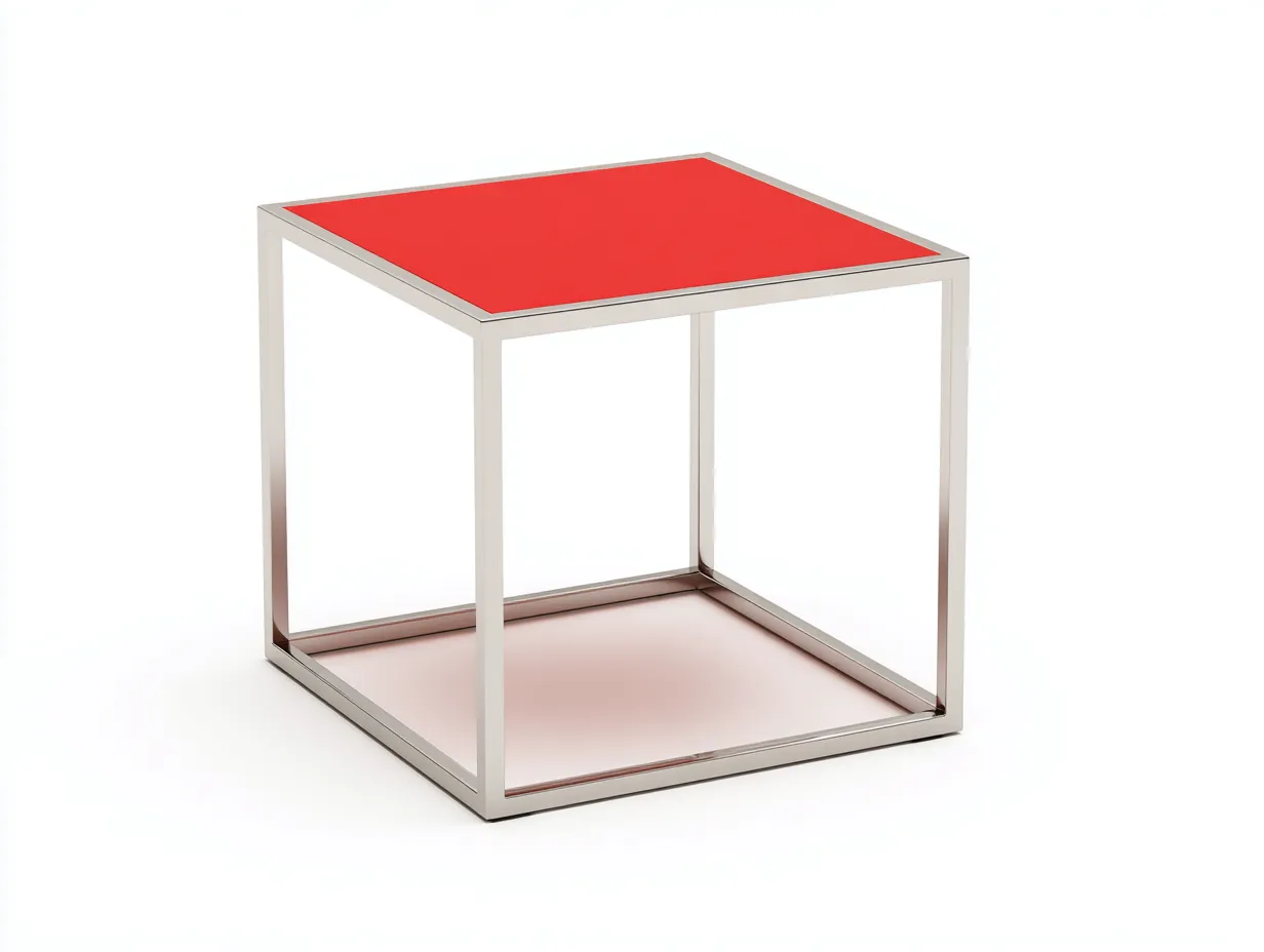 Beistelltisch Metall 56x54x51 cm - Rot und Silber - quadratische Ablage für Wohnzimmer-Kaluxnohaus
