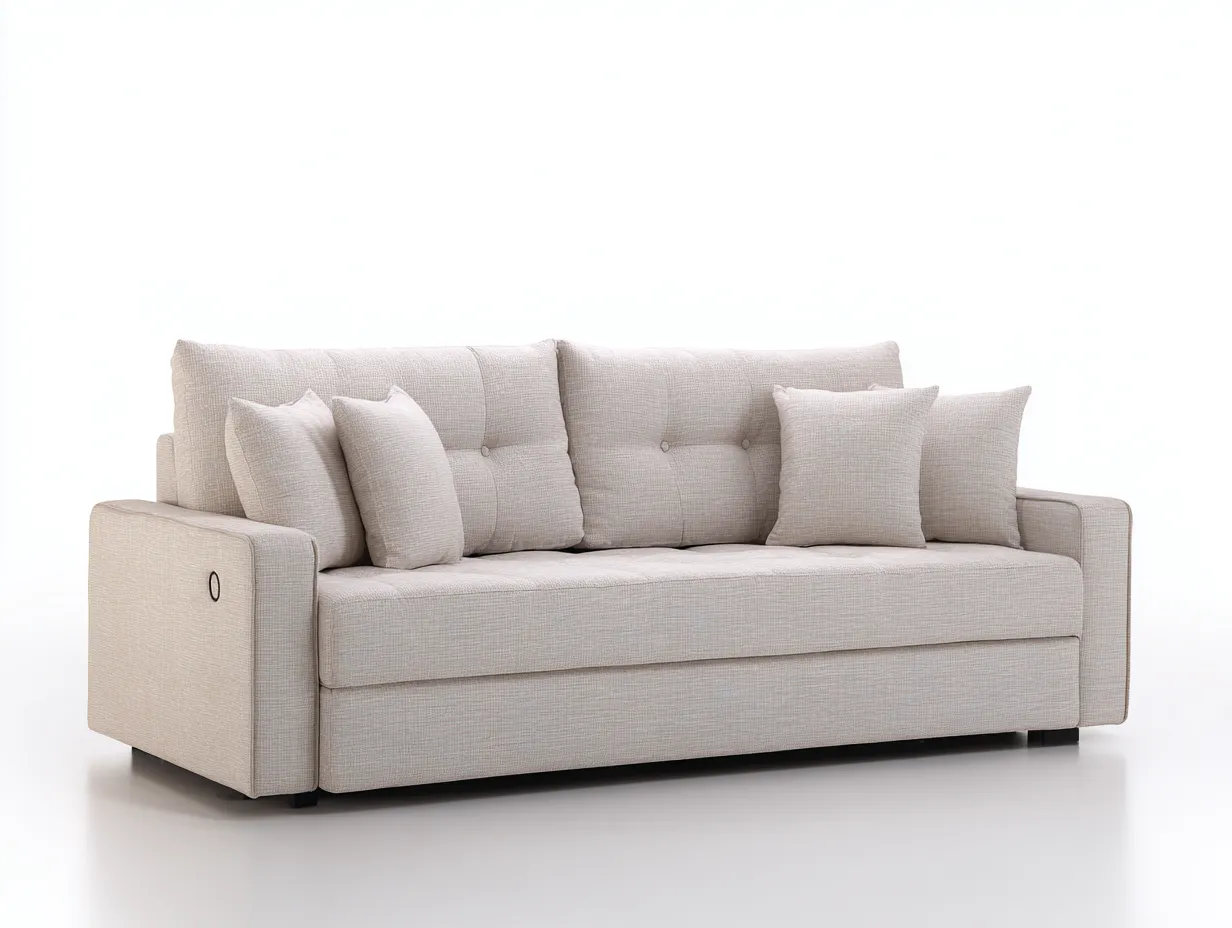 Schlafsofa Stoff 218x96x88 cm - beige - mit großzügiger Sitzfläche-Kaluxnohaus