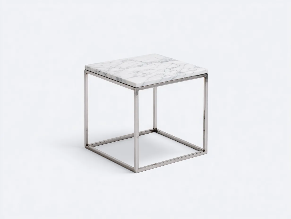 Beistelltisch quadratisch 46x46x49 cm - Weiß und Silber - platzsparender Tisch für Wohnzimmer-Kaluxnohaus