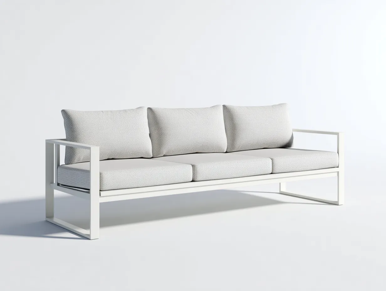 3-Sitzer-Sofa Metallrahmen 230x82x74 cm - Hellgrau und Weiß - modernes Outdoor Lounge Sofa-Kaluxnohaus