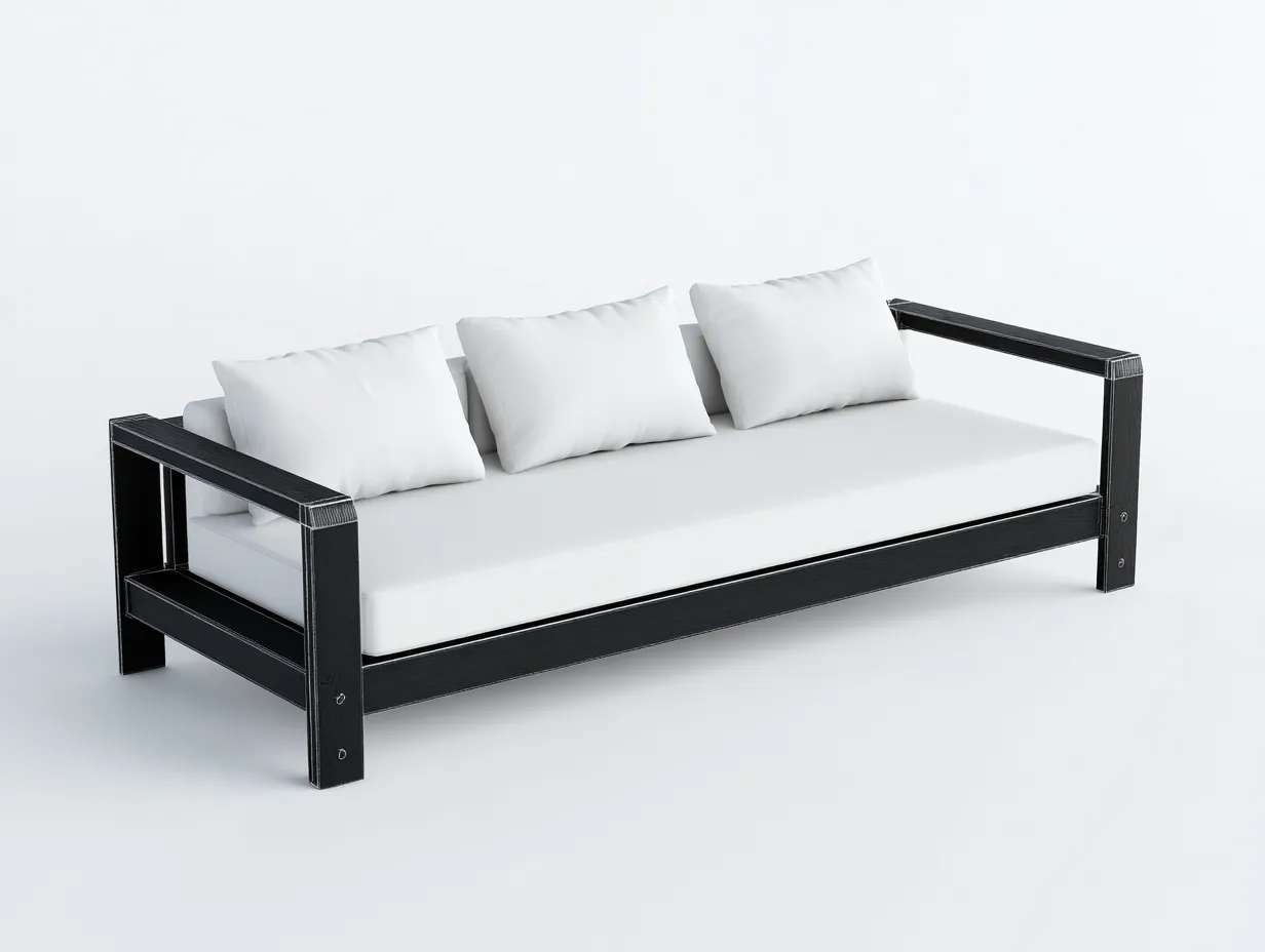 3-Sitzer-Sofa Outdoor 242x84x74 cm - Weiß und Schwarz - gerader Lounge Rahmen-Kaluxnohaus