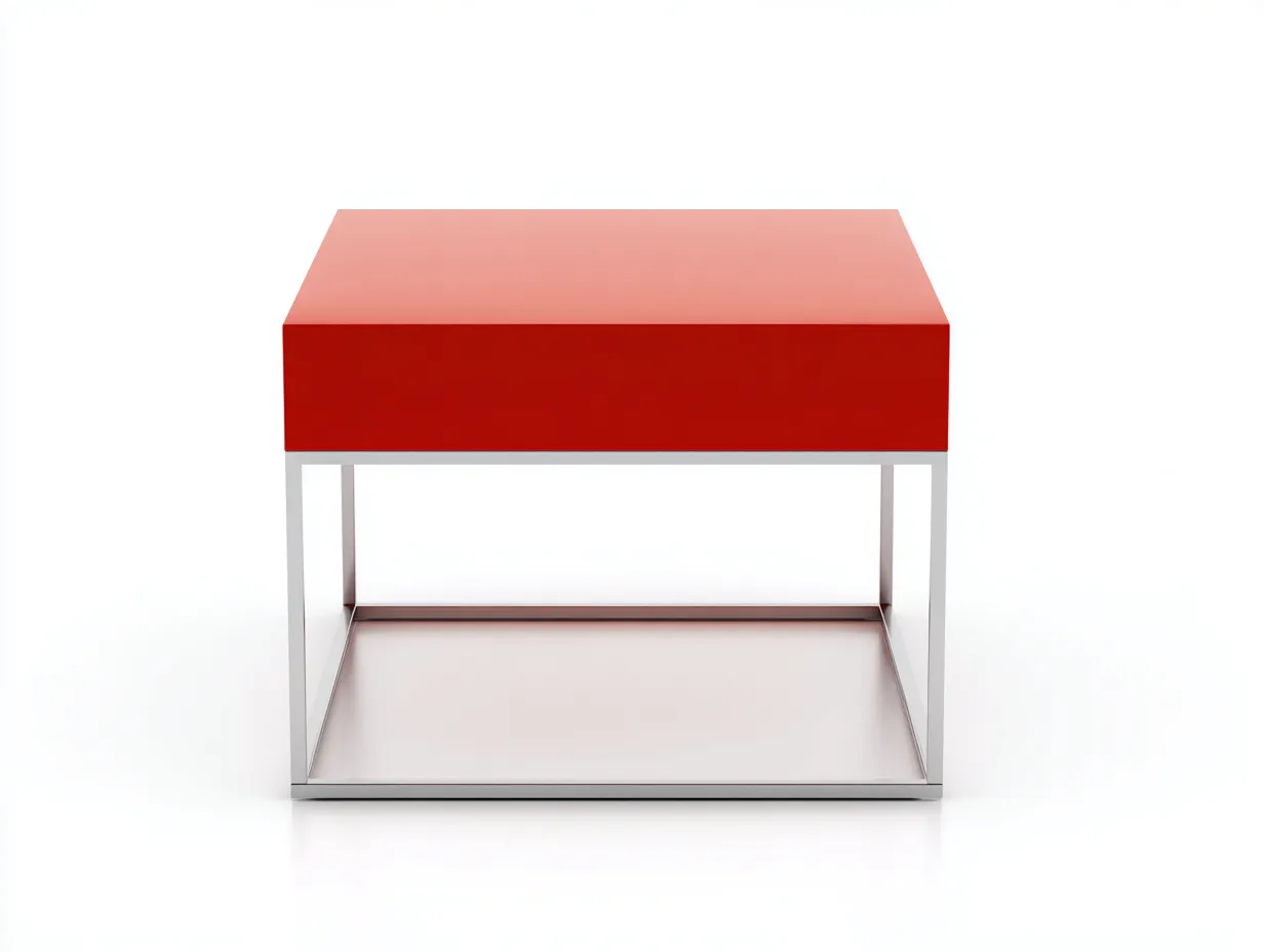Beistelltisch mit roter Platte 58x55x52 cm - Rot und Silber - offene Metallkonstruktion-Kaluxnohaus
