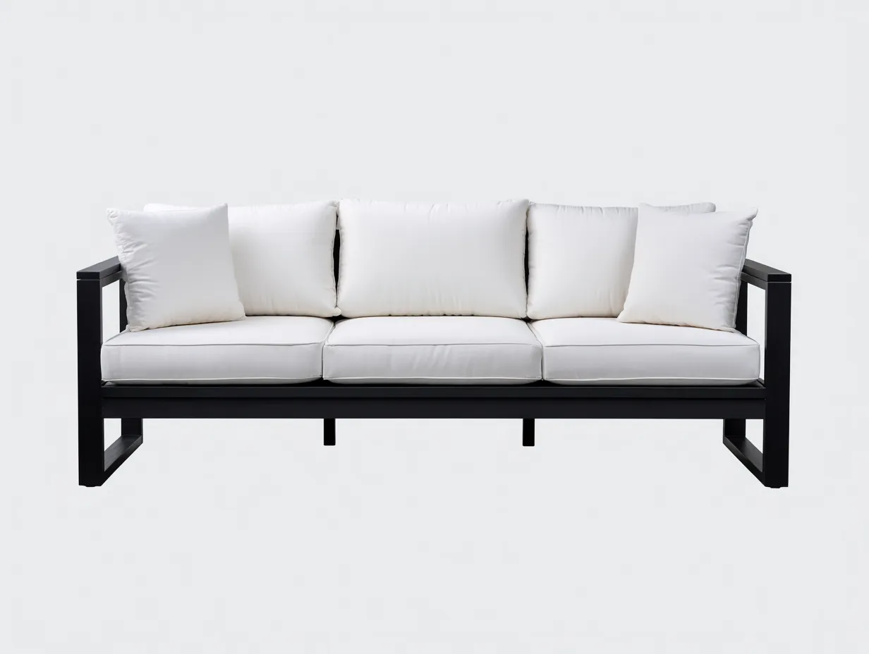 3-Sitzer-Sofa Metall 240x83x73 cm - Weiß und Schwarz - geradliniges Gartensofa-Kaluxnohaus