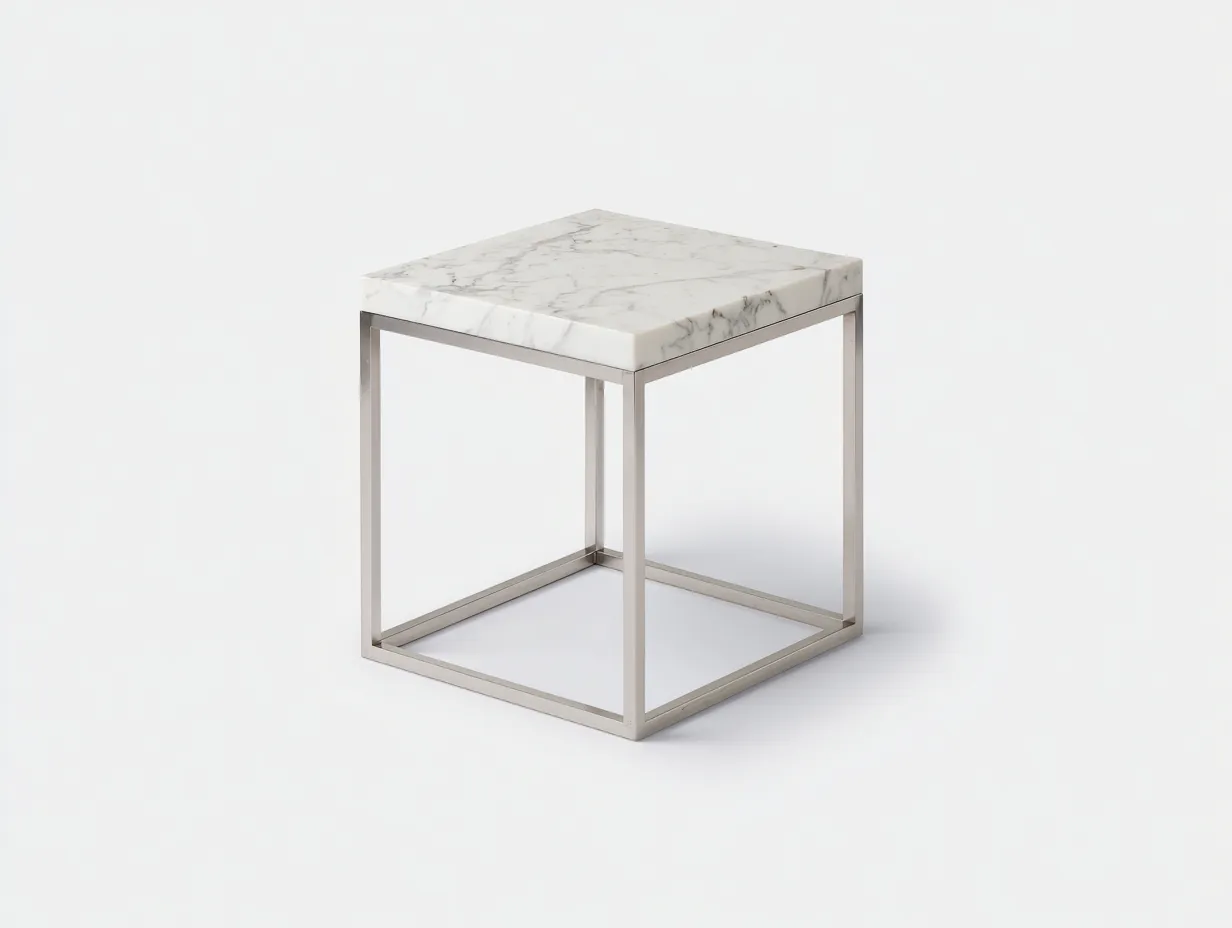 Beistelltisch Wohnzimmer 47x47x51 cm - Weiß und Silber - minimalistische Tischlösung in Marmoroptik-Kaluxnohaus