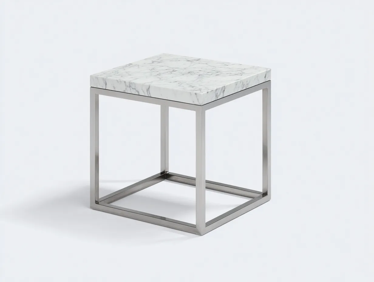 Beistelltisch mit Steinoptik 48x48x50 cm - Weiß und Silber - kompakter Wohnzimmertisch-Kaluxnohaus