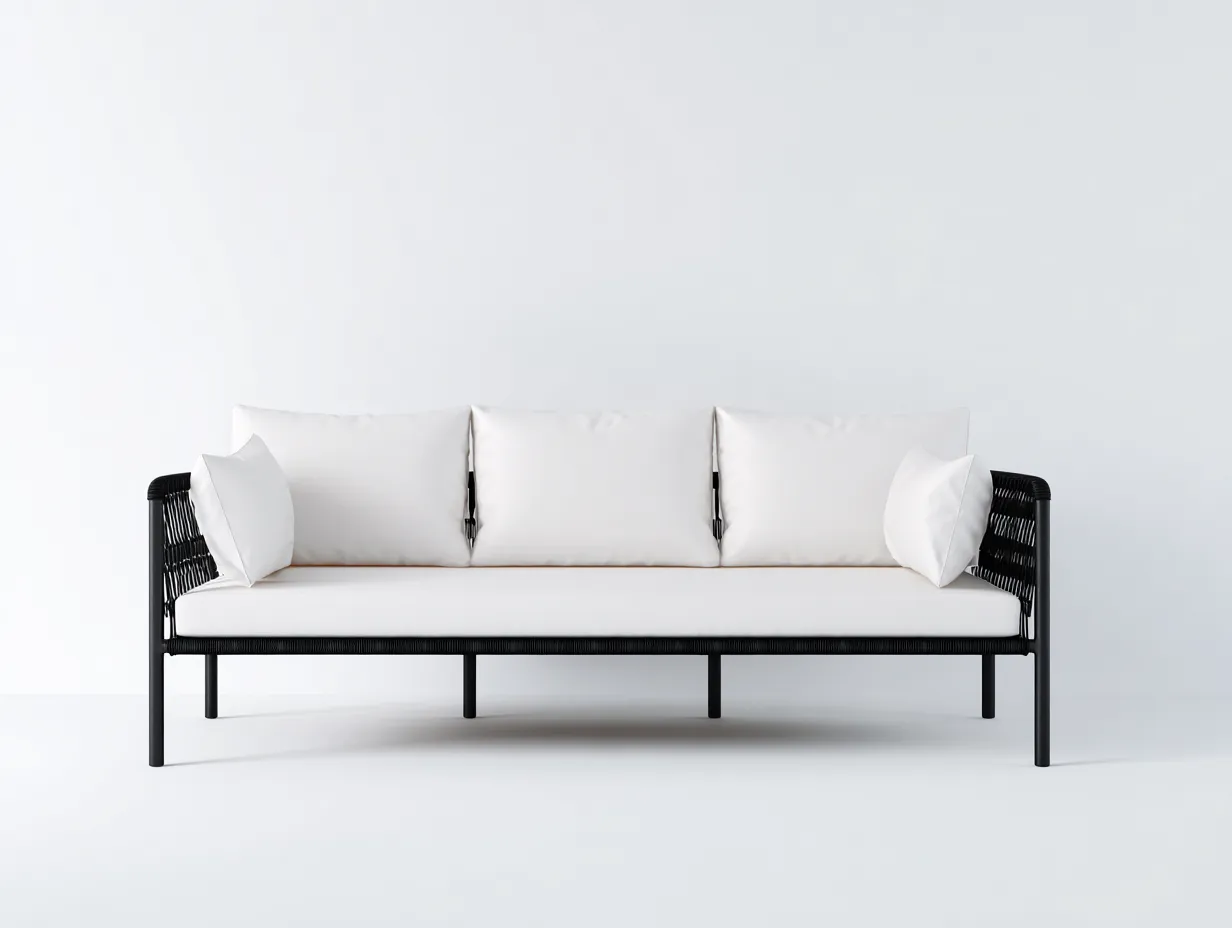 3-Sitzer-Sofa Outdoor 238x82x75 cm - Weiß und Schwarz - Seiloptik an den Seiten-Kaluxnohaus