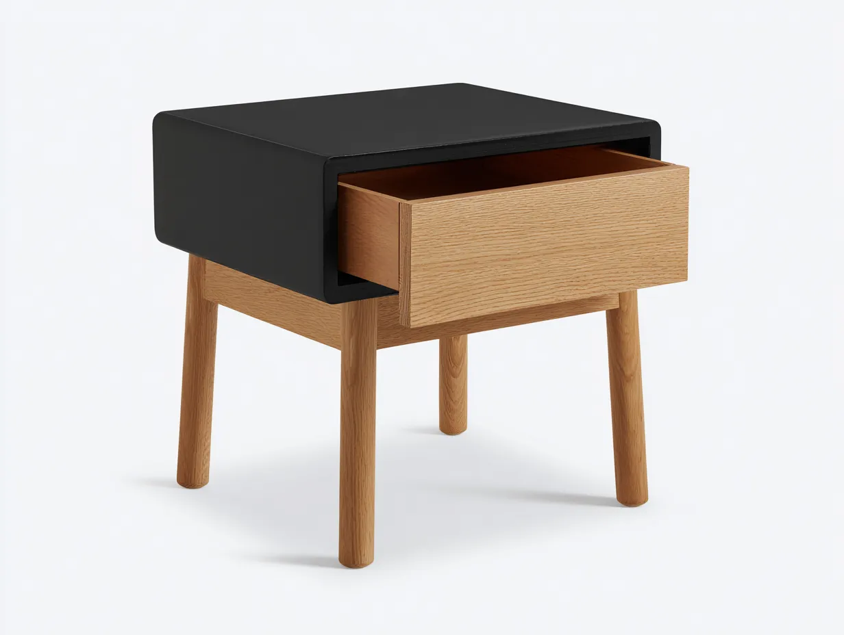 Beistelltisch mit Schublade 45x38x52 cm - Schwarz und Braun - Holzbeine für Wohnzimmer-Kaluxnohaus