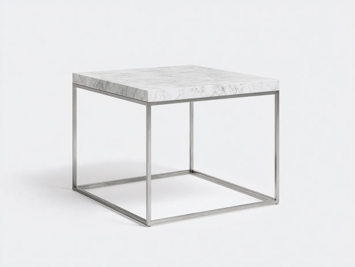 Beistelltisch in Marmoroptik 50x50x52 cm - Weiß und Silber - quadratische Ablage für Wohnzimmer-Kaluxnohaus