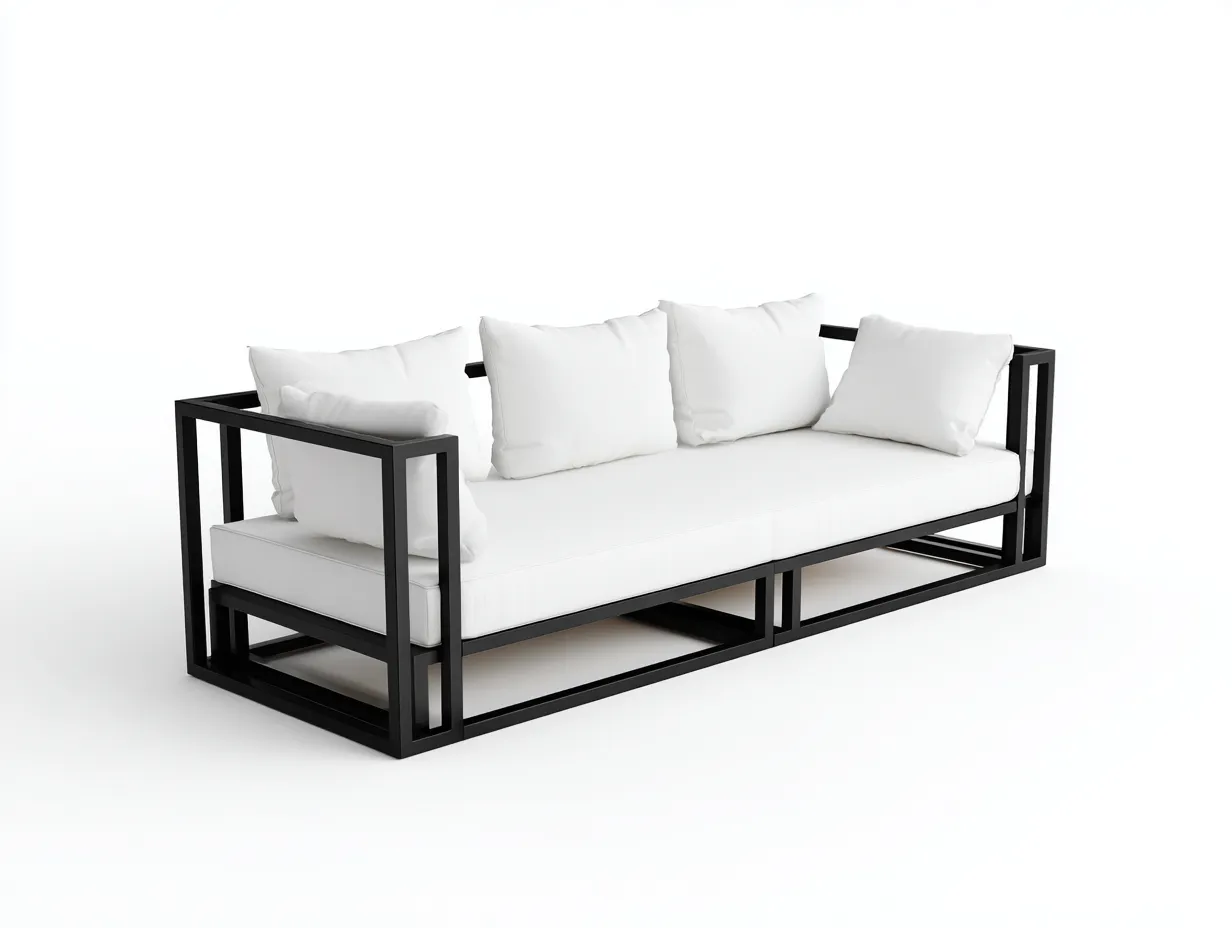 3-Sitzer-Sofa Metallgestell 238x84x74 cm - Weiß und Schwarz - minimalistisches Gartensofa-Kaluxnohaus