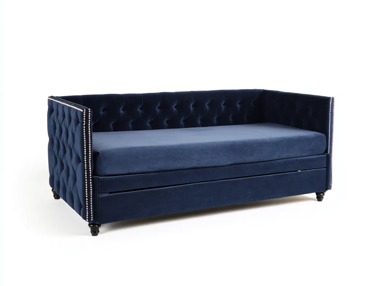 Schlafsofa Samt 210x86x80 cm - Dunkelblau - mit Knopfheftung-Kaluxnohaus