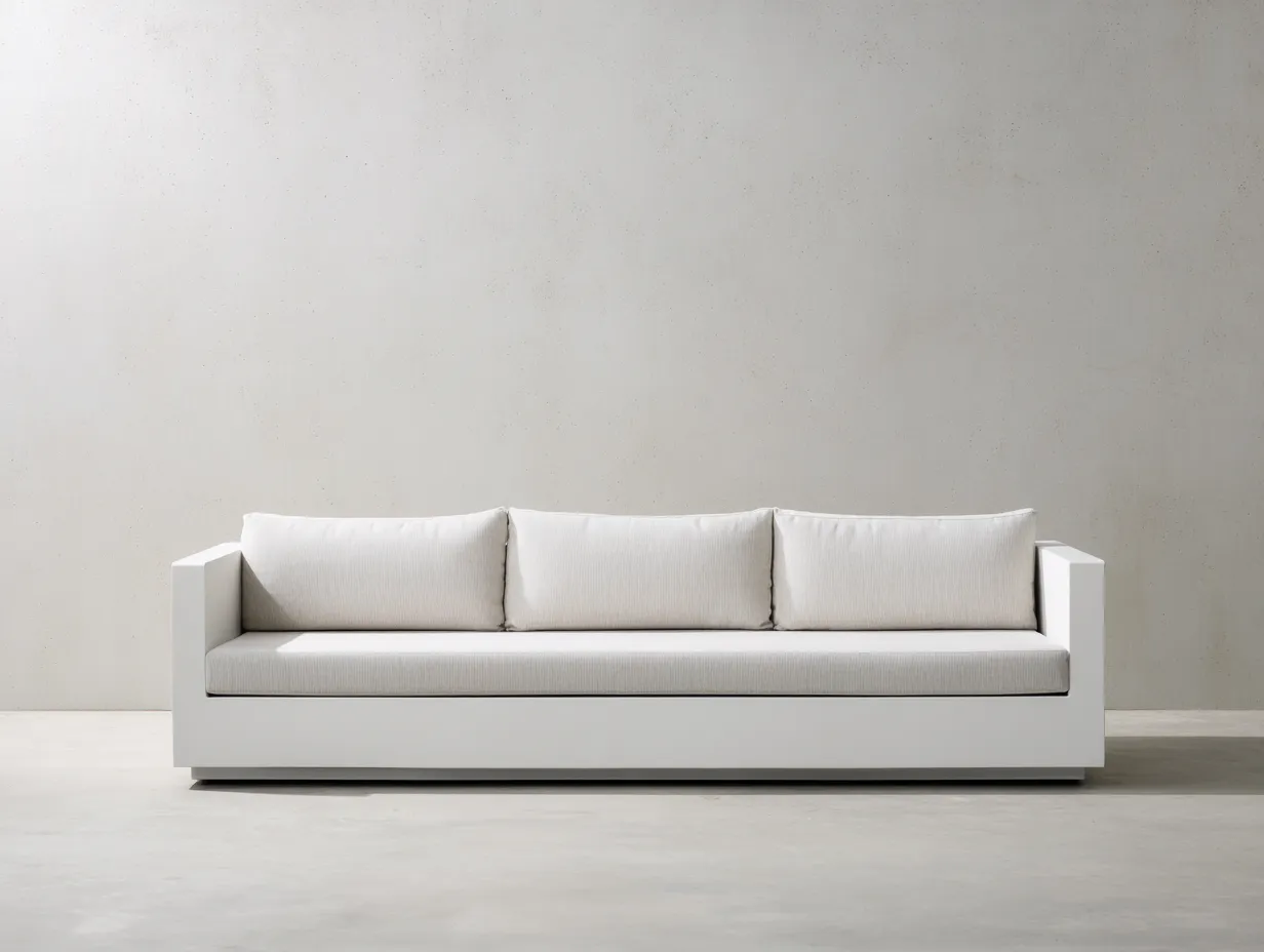3-Sitzer-Sofa Aluminiumoptik 232x84x75 cm - Weiß und Hellgrau - geradliniges Gartensofa-Kaluxnohaus