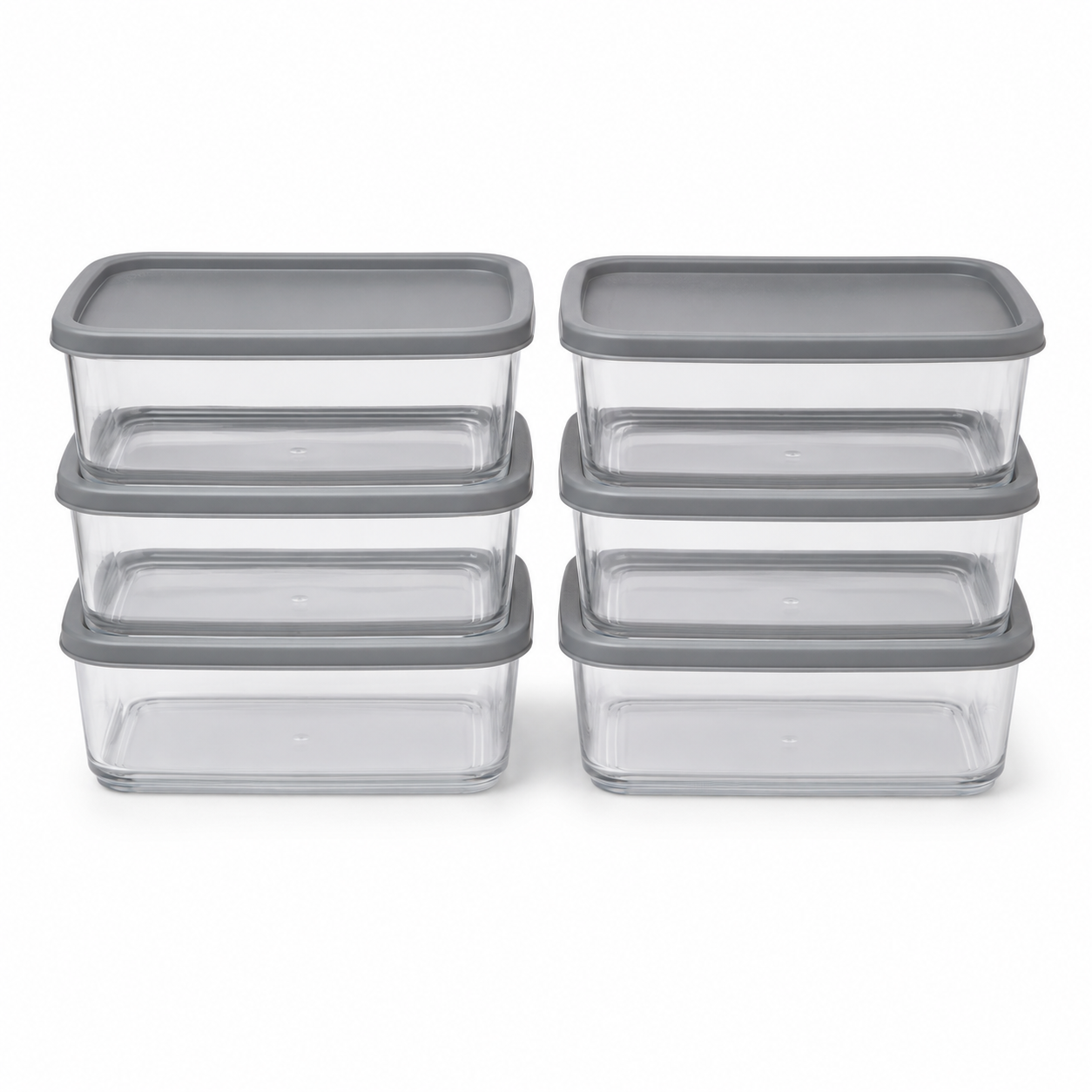 Stapelbares Vorratsdosen Set transparent 6 teilig mit grauen Deckeln 0,8 l-AvoriaNest