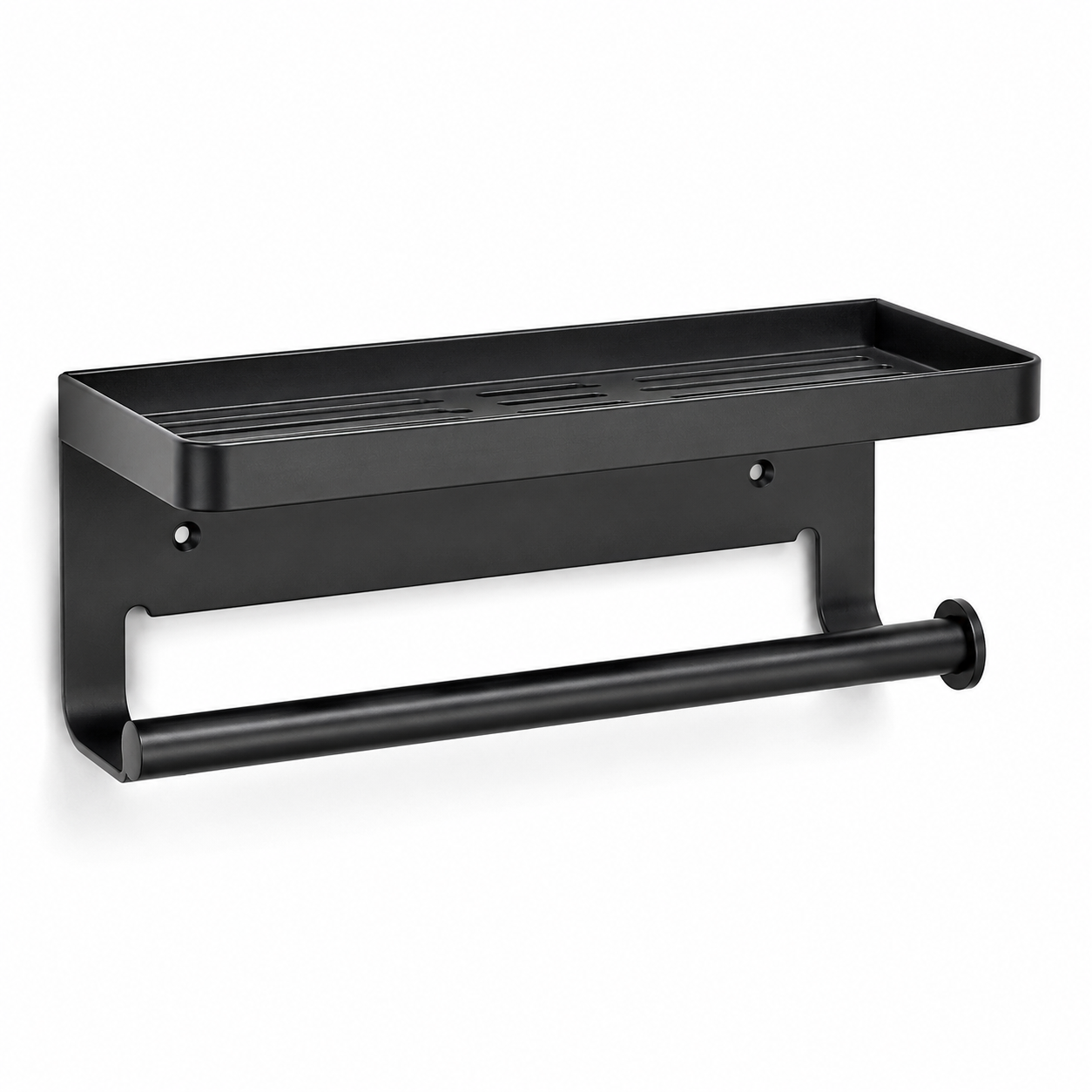 Küchenrollenhalter mit Ablage aus Metall schwarz 30 cm-AvoriaNest