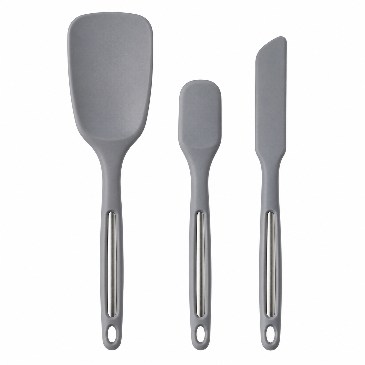 Teigschaber Set aus Silikon grau 3 teilig mit Edelstahlkern-AvoriaNest