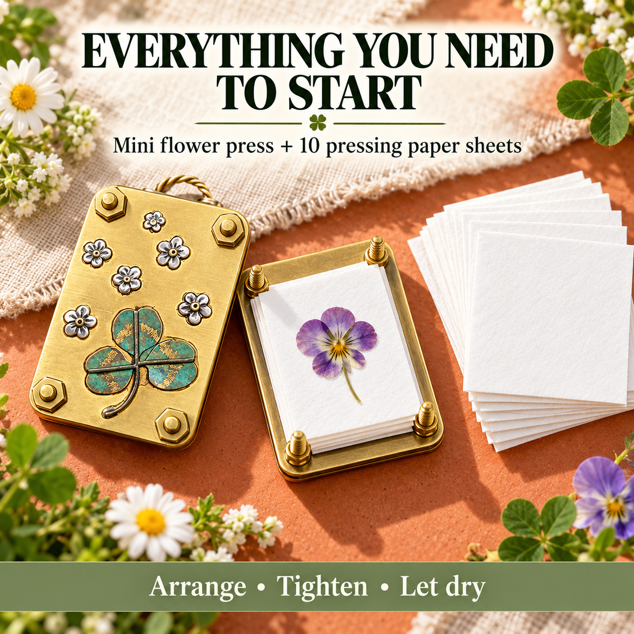🌸 Mini Portable Flower Press Kit （with 10 Pressing Paper Sheets） – Preserve Flowers & Create Beautiful Keepsakes 🌿