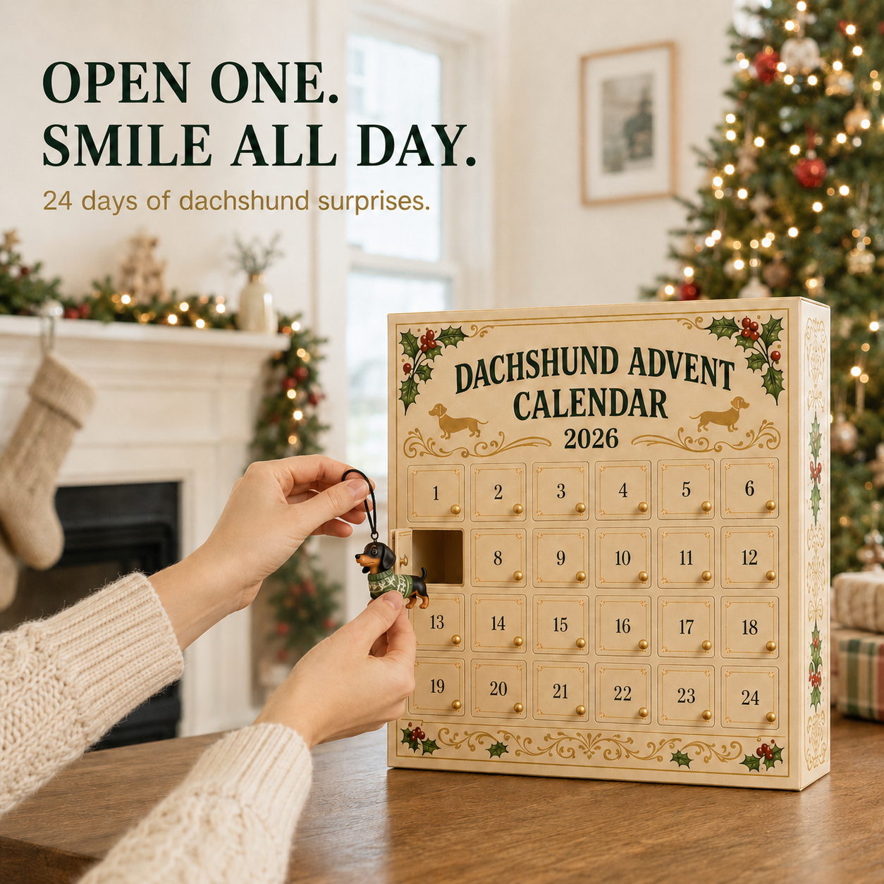 Opening a numbered advent calendar door