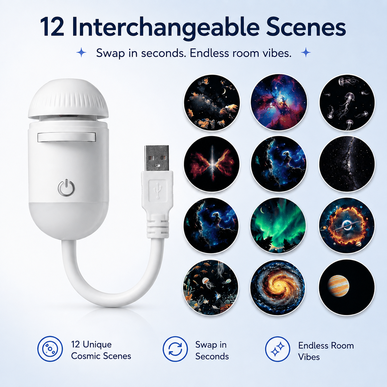 Interchangeable star projector scene discs