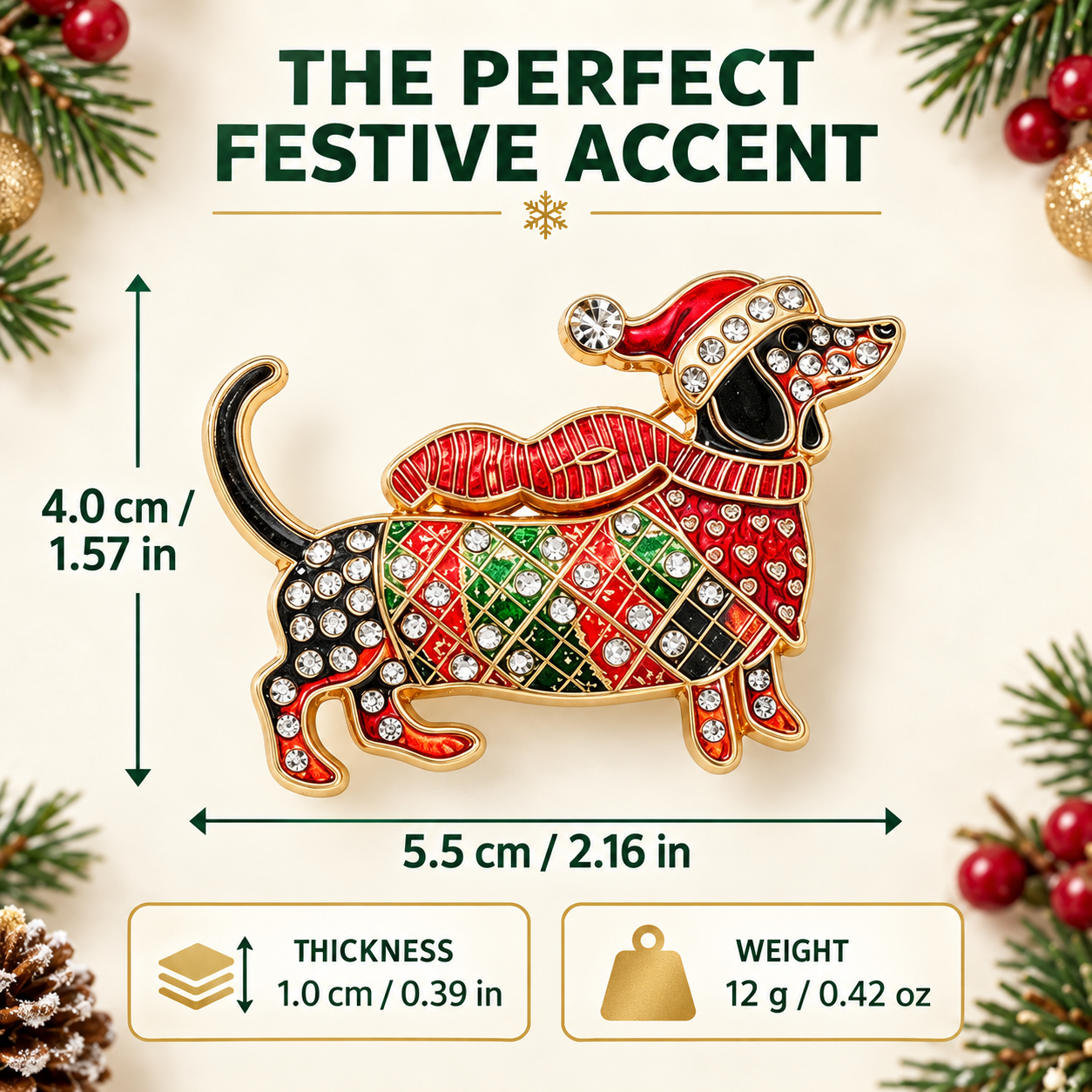 🎄🐾Christmas Dachshund Brooch for Doxie Lovers