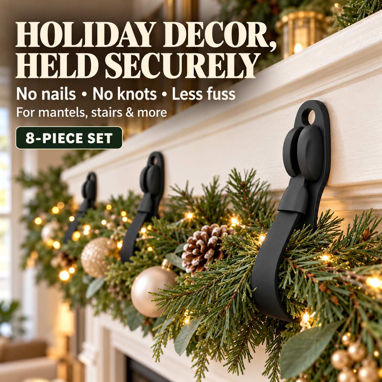 Christmas Garland Hanger Mantle Garland Hooks, No Drill