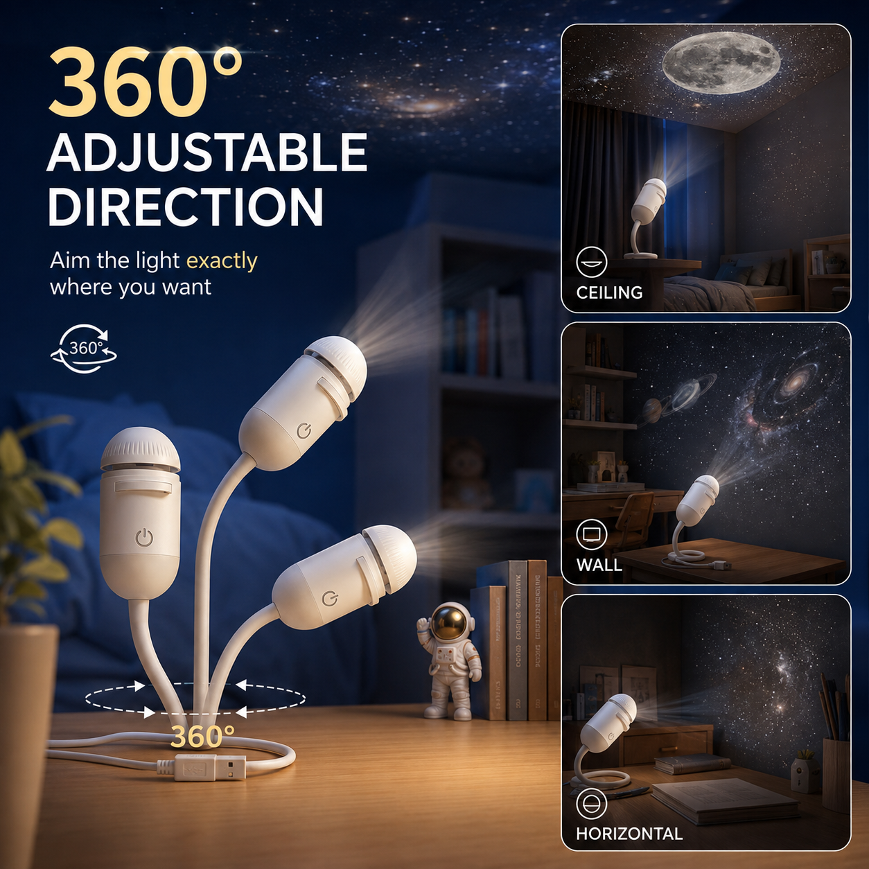360-degree flexible star projector lamp