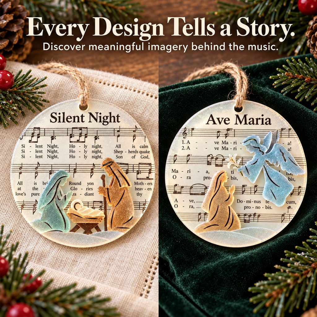 Different Christmas carol ornament designs