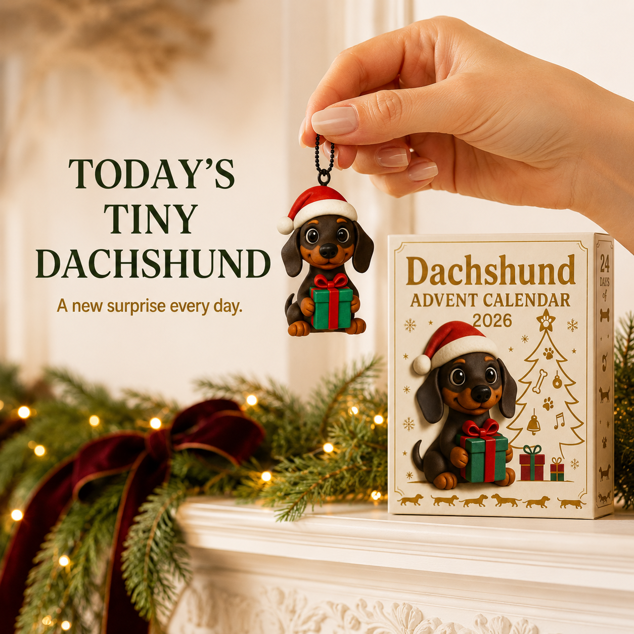 Dachshund ornaments hanging on a Christmas tree