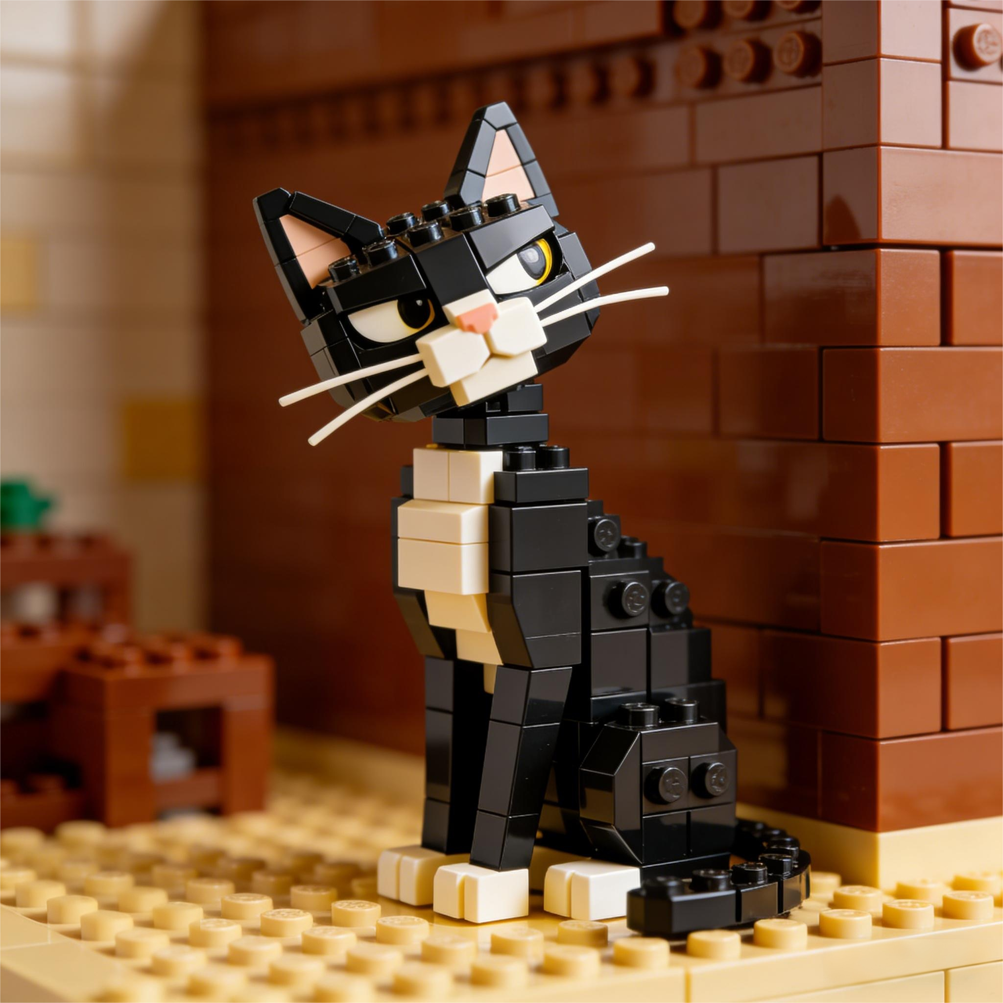 Overdramatic Side-Eye Cat Brick Set – Funny Aloof Cat Model🐈‍⬛