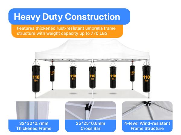 NorthSky 10x20 FT Sturdy Pop Up Canopy Tent, 420D Waterproof UV-Blocking Oxford Fabric, Triangular Top, 3-Level Adjustable Wind-Safe Frame, 78-82" Height Set, 6 Sidewalls, Mosquito Netting, Reinforced Steel Wind Accessories for Wedding Camping