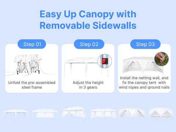 NorthSky 10x20 FT Sturdy Pop Up Canopy Tent, 420D Waterproof UV-Blocking Oxford Fabric, Triangular Top, 3-Level Adjustable Wind-Safe Frame, 78-82" Height Set, 6 Sidewalls, Mosquito Netting, Reinforced Steel Wind Accessories for Wedding Camping