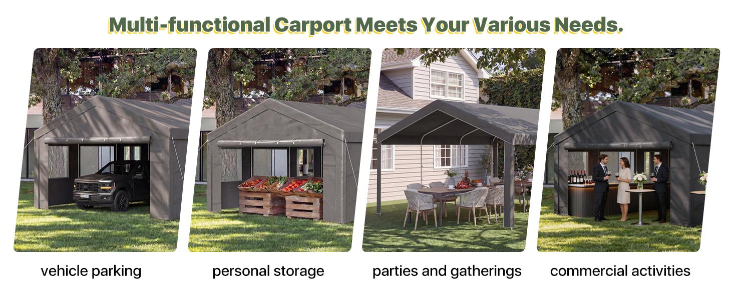 Jolydale Heavy Duty Carport 10x20/12x20/20x20 FT Portable Garage Canopy with Roll-Up Windows, Removable Sidewalls & Doors, Waterproof Car Shelter for Car Truck SUV Boat, Grey,home decor,camping essentials