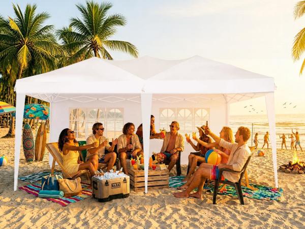 NorthSky 10x20 FT Sturdy Pop Up Canopy Tent, 420D Waterproof UV-Blocking Oxford Fabric, Triangular Top, 3-Level Adjustable Wind-Safe Frame, 78-82" Height Set, 6 Sidewalls, Mosquito Netting, Reinforced Steel Wind Accessories for Wedding Camping