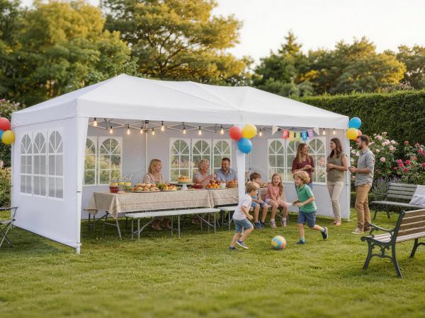 NorthSky 10x20 FT Sturdy Pop Up Canopy Tent, 420D Waterproof UV-Blocking Oxford Fabric, Triangular Top, 3-Level Adjustable Wind-Safe Frame, 78-82" Height Set, 6 Sidewalls, Mosquito Netting, Reinforced Steel Wind Accessories for Wedding Camping
