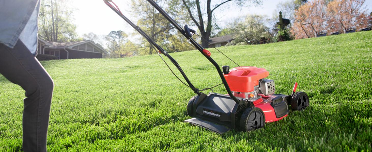 PowerSmart 18-Inch 2-in-1/3-In-1 Gas Lawn Mower, 4-Cycle OHV 144cc Engine, Walk-Behind Push Lawn Mower, Mulch/Bag/Side Discharge, 5/6 Height Adjustment, Heavy-Duty for Small Yards (DV8618C/DV8618P)