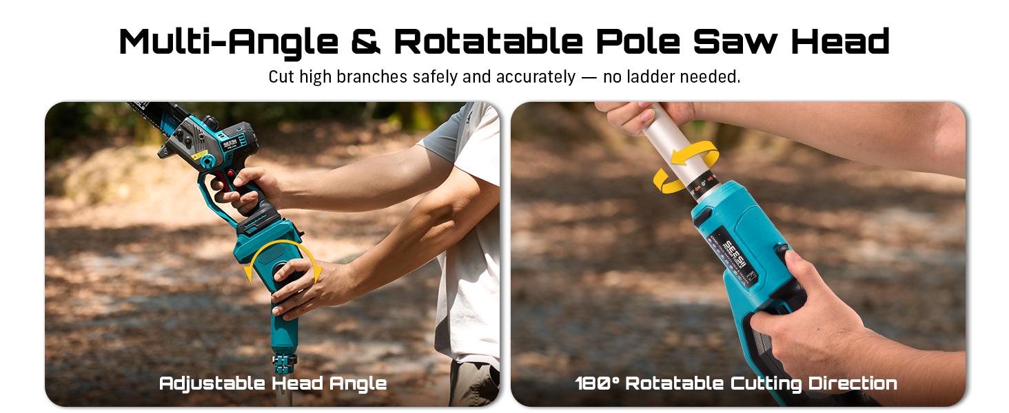 SEESII (10/8)-Inch 2-in-1 Cordless Pole Saw & Mini Chainsaw, 900W Brushless Motor & 2 x 2/4.0Ah 21V Batteries, 16Ft Max Reach & 14 Piece Kit for Tree Trimming P10 Uniq/P8 Ace/P6 Ace CHT11