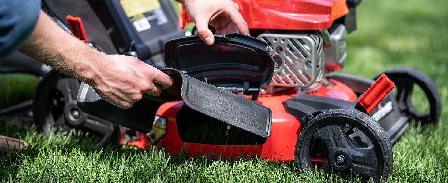 PowerSmart 18-Inch 2-in-1/3-In-1 Gas Lawn Mower, 4-Cycle OHV 144cc Engine, Walk-Behind Push Lawn Mower, Mulch/Bag/Side Discharge, 5/6 Height Adjustment, Heavy-Duty for Small Yards (DV8618C/DV8618P)