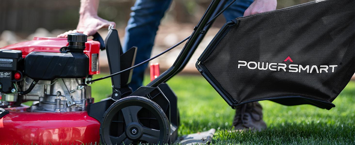 PowerSmart 18-Inch 2-in-1/3-In-1 Gas Lawn Mower, 4-Cycle OHV 144cc Engine, Walk-Behind Push Lawn Mower, Mulch/Bag/Side Discharge, 5/6 Height Adjustment, Heavy-Duty for Small Yards (DV8618C/DV8618P)