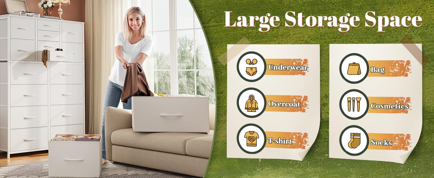Raybee Furniture 57"H 16 Drawer White Dresser with Wooden Top, Modern Tall Dresser for Bedroom & Chests of Drawers, Large Capacity Storage Cabinets for Bedrooms, Living Room, Entryways