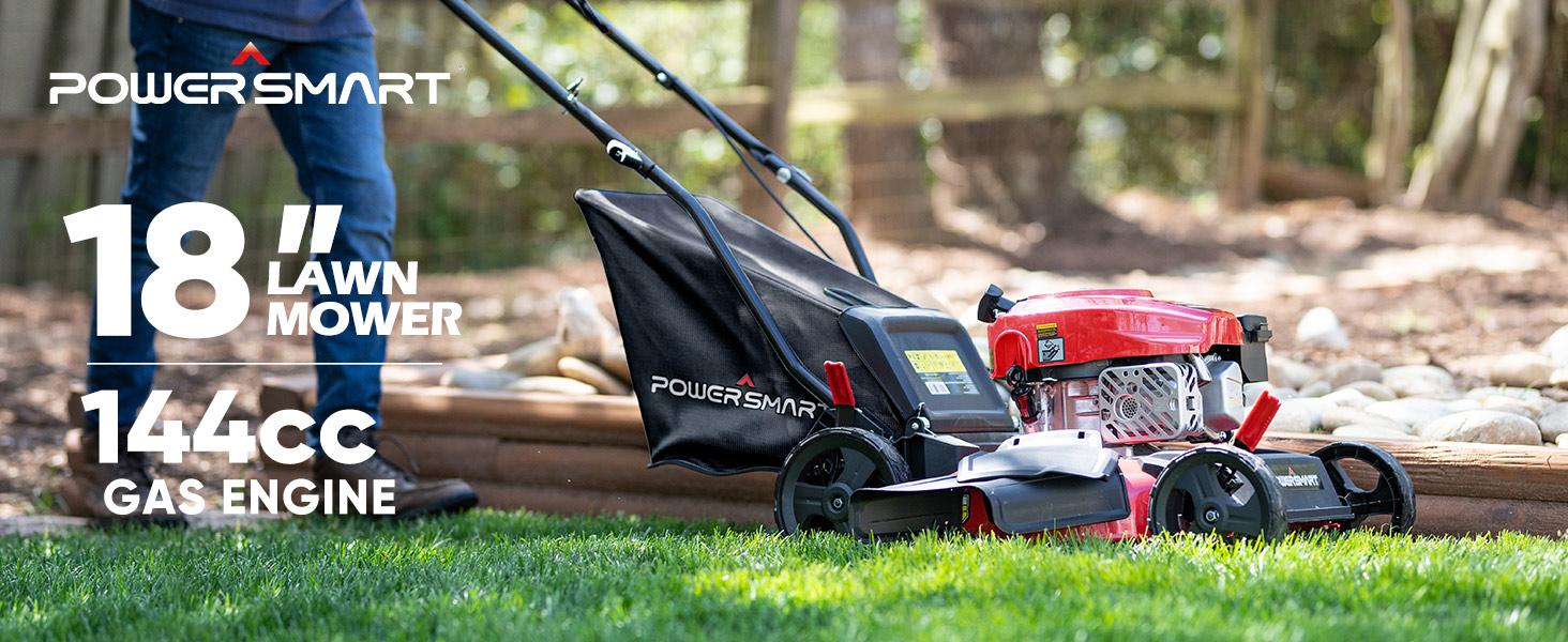 PowerSmart 18-Inch 2-in-1/3-In-1 Gas Lawn Mower, 4-Cycle OHV 144cc Engine, Walk-Behind Push Lawn Mower, Mulch/Bag/Side Discharge, 5/6 Height Adjustment, Heavy-Duty for Small Yards (DV8618C/DV8618P)