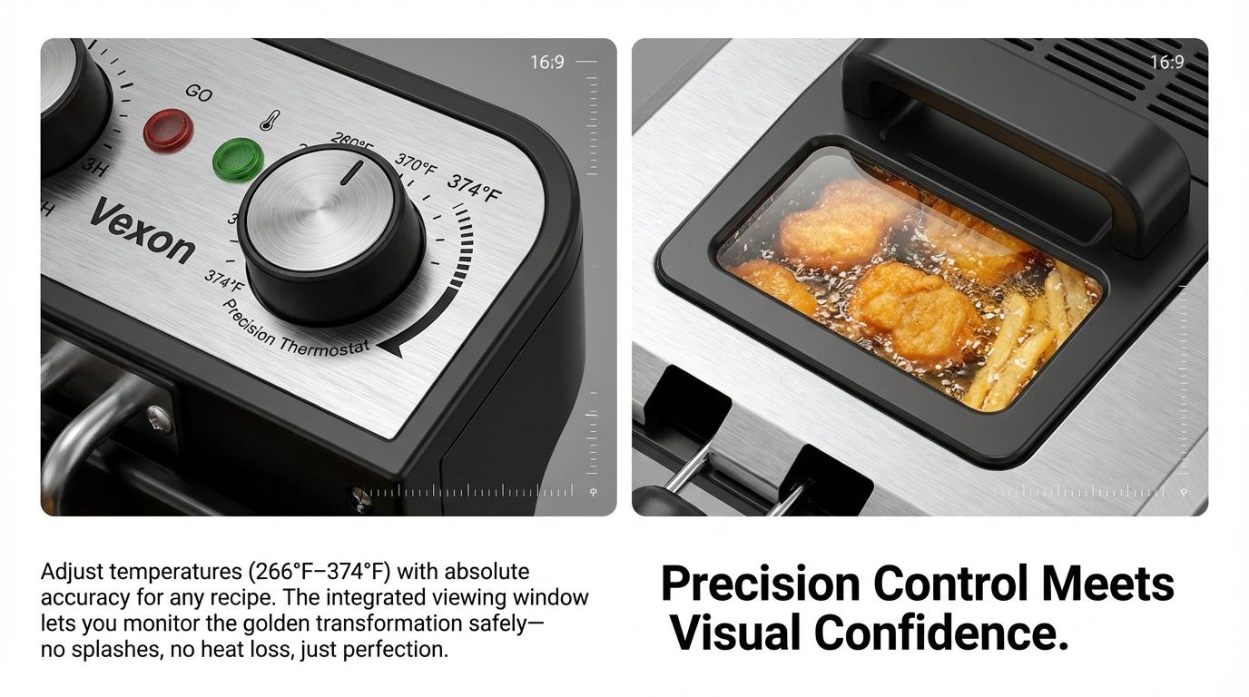 VEXON 5L Extra Large Deep Fryer with 3 Baskets &ndash; Family-Size 1800W High-Heat Frying, 21-Cup Capacity, Easy Clean, Perfect Gift for Home Cooking & Family Meals