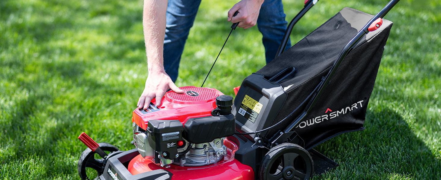 PowerSmart 18-Inch 2-in-1/3-In-1 Gas Lawn Mower, 4-Cycle OHV 144cc Engine, Walk-Behind Push Lawn Mower, Mulch/Bag/Side Discharge, 5/6 Height Adjustment, Heavy-Duty for Small Yards (DV8618C/DV8618P)