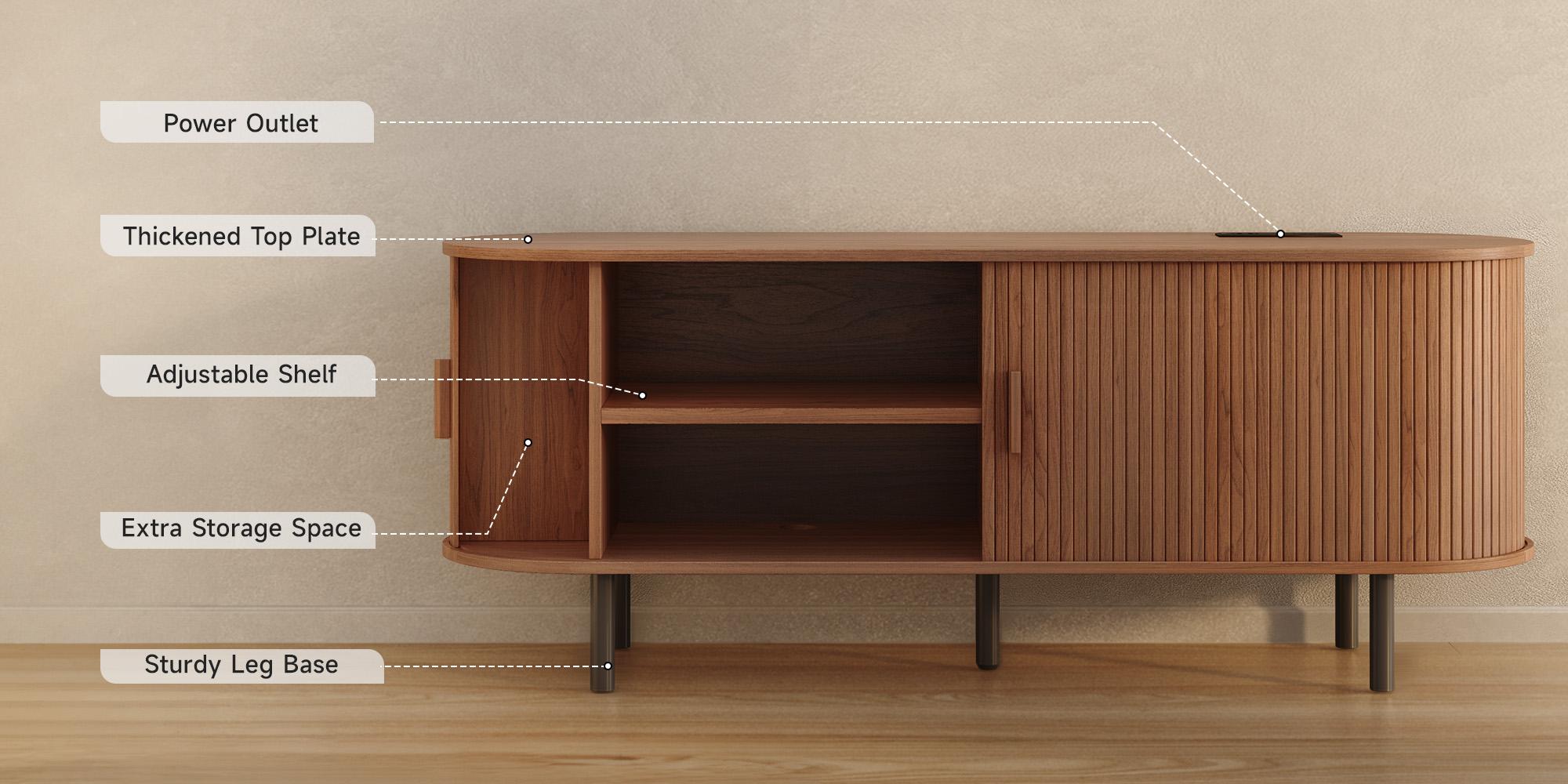 【Sliding Doors Design】ONBRILL 55"/63"/71"/86" Gorgeous Fluted TV Stand for TVs up to 60/70 Inch, Modern Entertainment Center with Power Outlet & Adjustable Shelves Storage for Living Room, Media Console,Bedroom Furniture,Christmas Gift【BackToSchool】