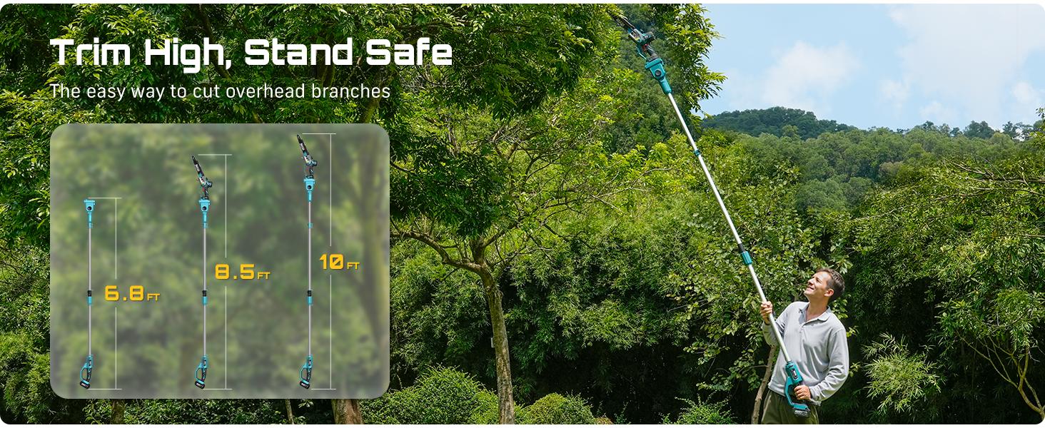 SEESII (10/8)-Inch 2-in-1 Cordless Pole Saw & Mini Chainsaw, 900W Brushless Motor & 2 x 2/4.0Ah 21V Batteries, 16Ft Max Reach & 14 Piece Kit for Tree Trimming P10 Uniq/P8 Ace/P6 Ace CHT11