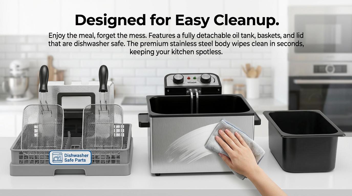 VEXON 5L Extra Large Deep Fryer with 3 Baskets &ndash; Family-Size 1800W High-Heat Frying, 21-Cup Capacity, Easy Clean, Perfect Gift for Home Cooking & Family Meals