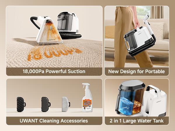UWANT Portable Carpet Cleaner Machine ZY - Powerful Handheld Vacuum with 18000pa Suction, Deep Cleaning & Water Extraction for Area Rug, Home & Car Upholstery, Lightweight,back to school,back to school haul