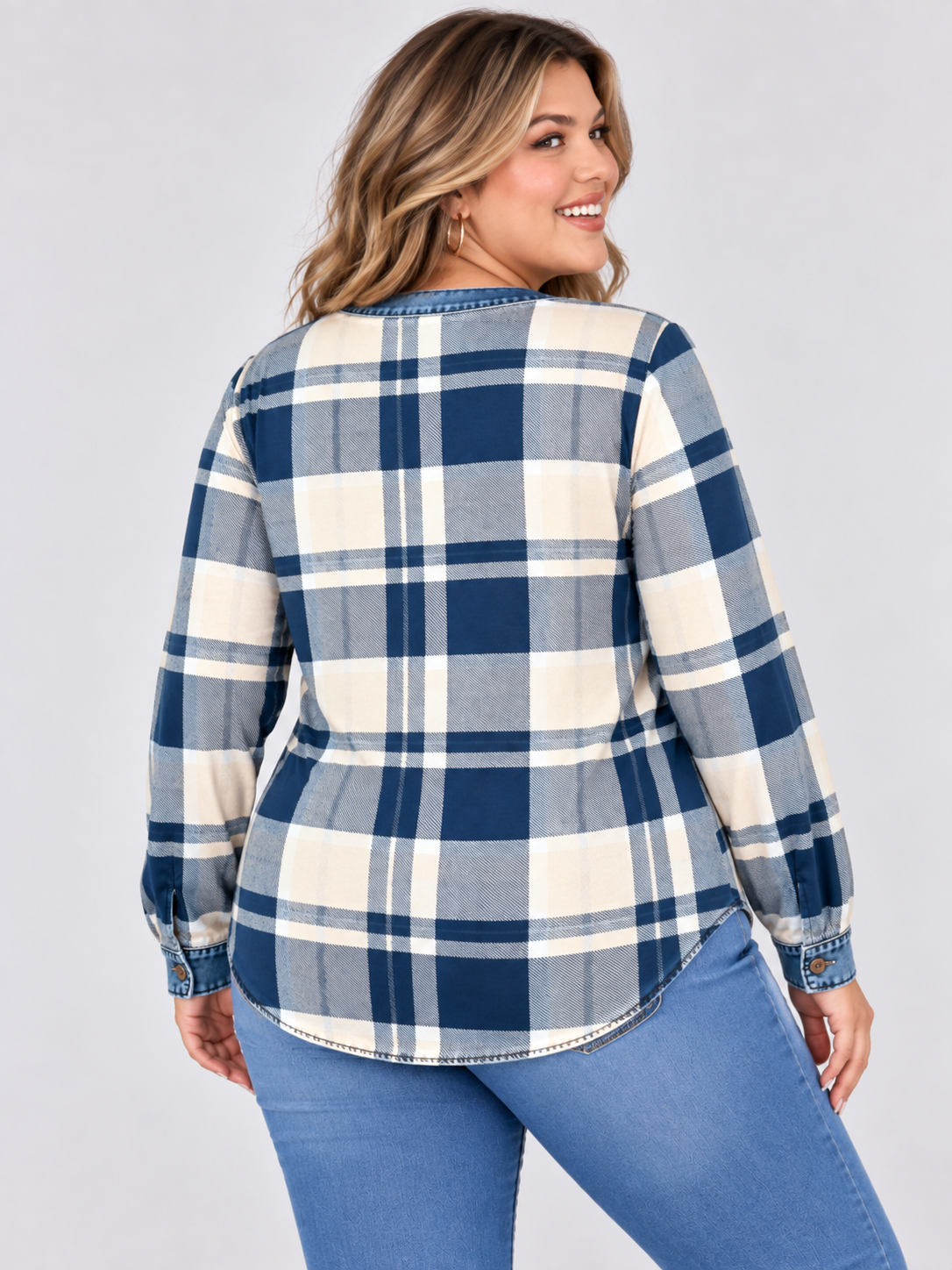 2026 Fall/Winter New Arrival: Cross-Border, European and American Amazon Independent Store V-Neck Casual Checkered Print Long-Sleeve Top for Women