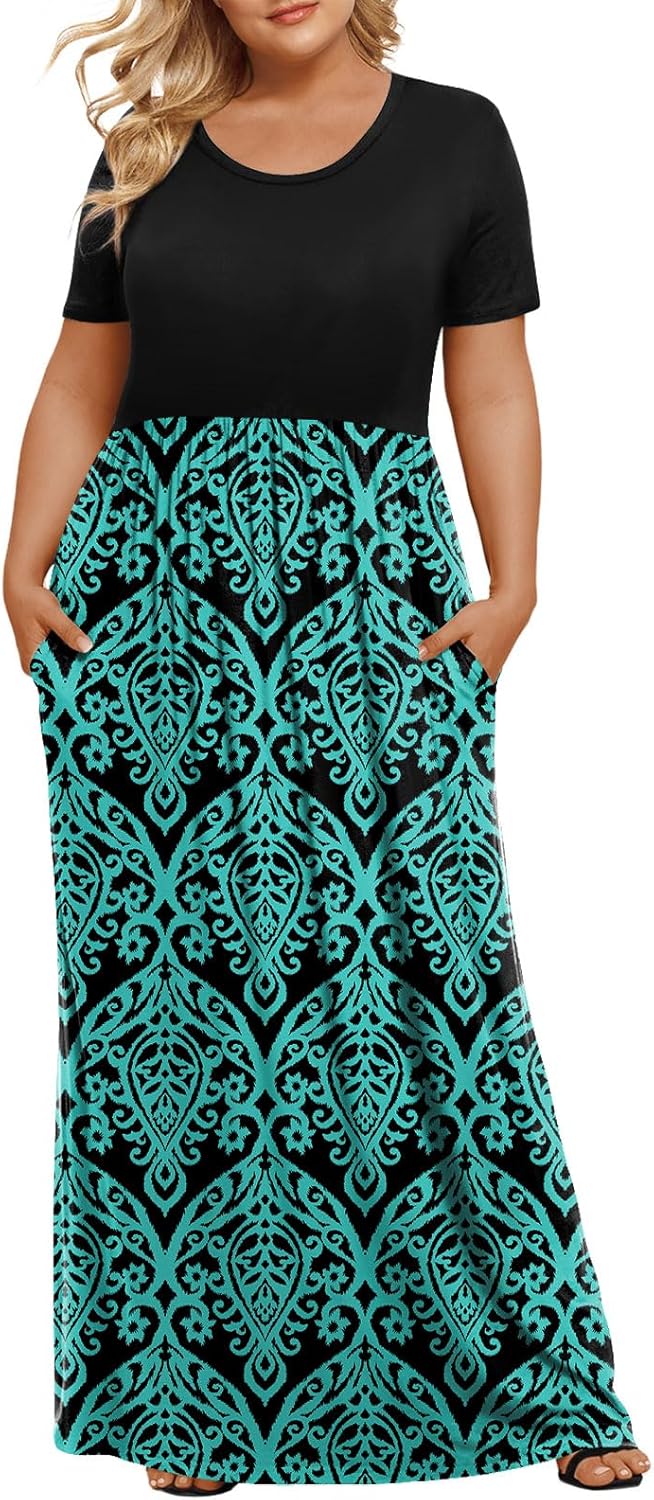 Women's Plus Size Maxi Dresses Summer Short Sleeve Casual Long Dress  XL-6XL