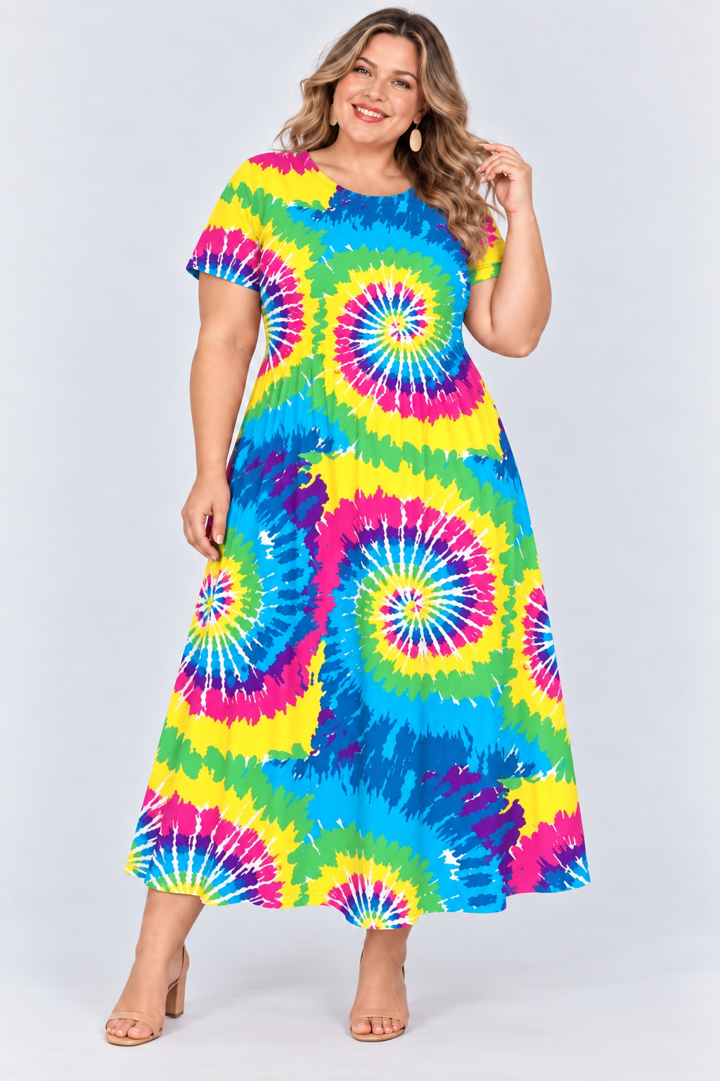 Printed loose pocket casual short sleeve women's dress